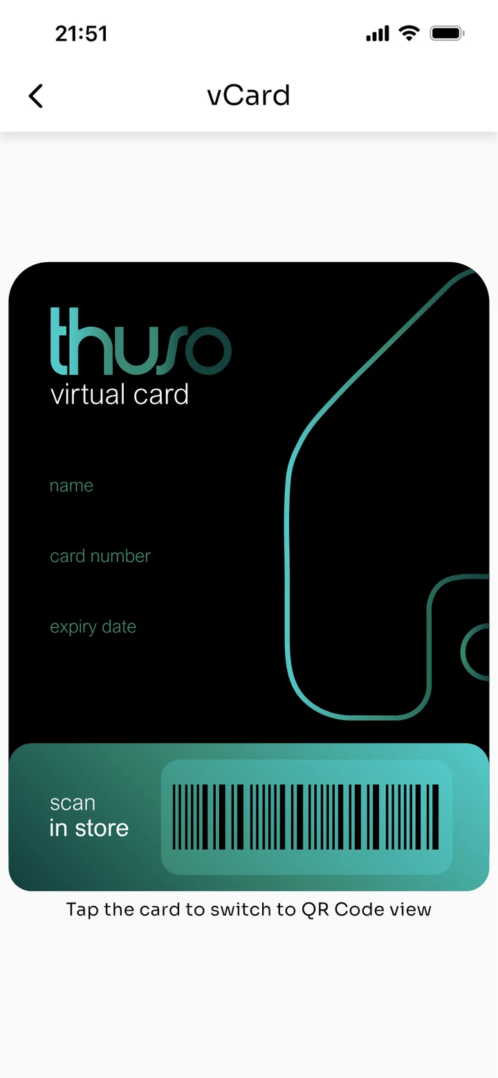 The Thuso virtual card in the app